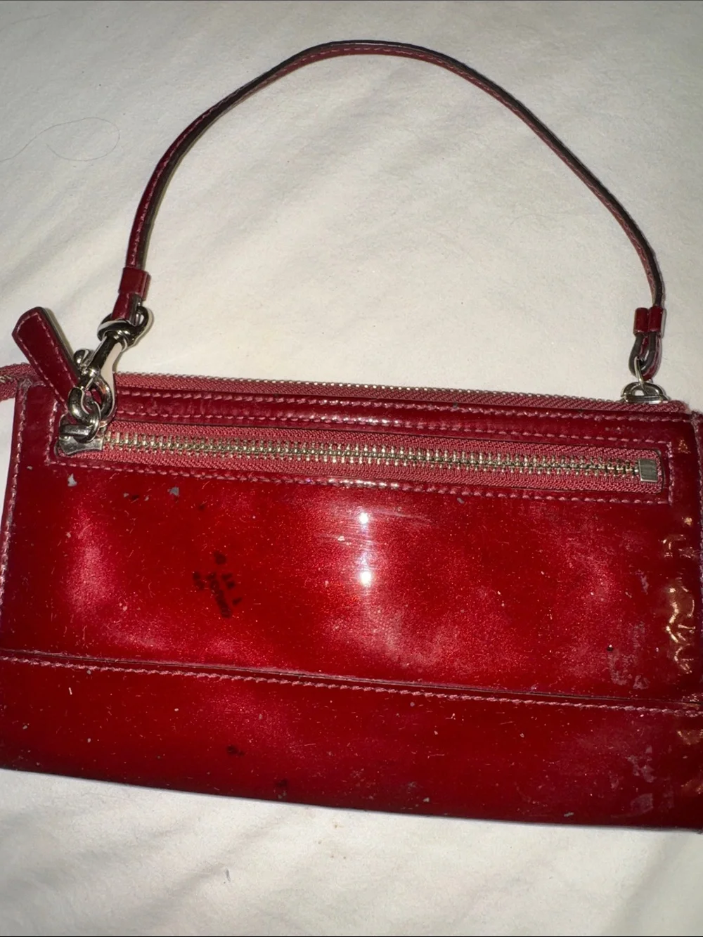 Coach Red Patent Leather Wristlet with Logo Plaque